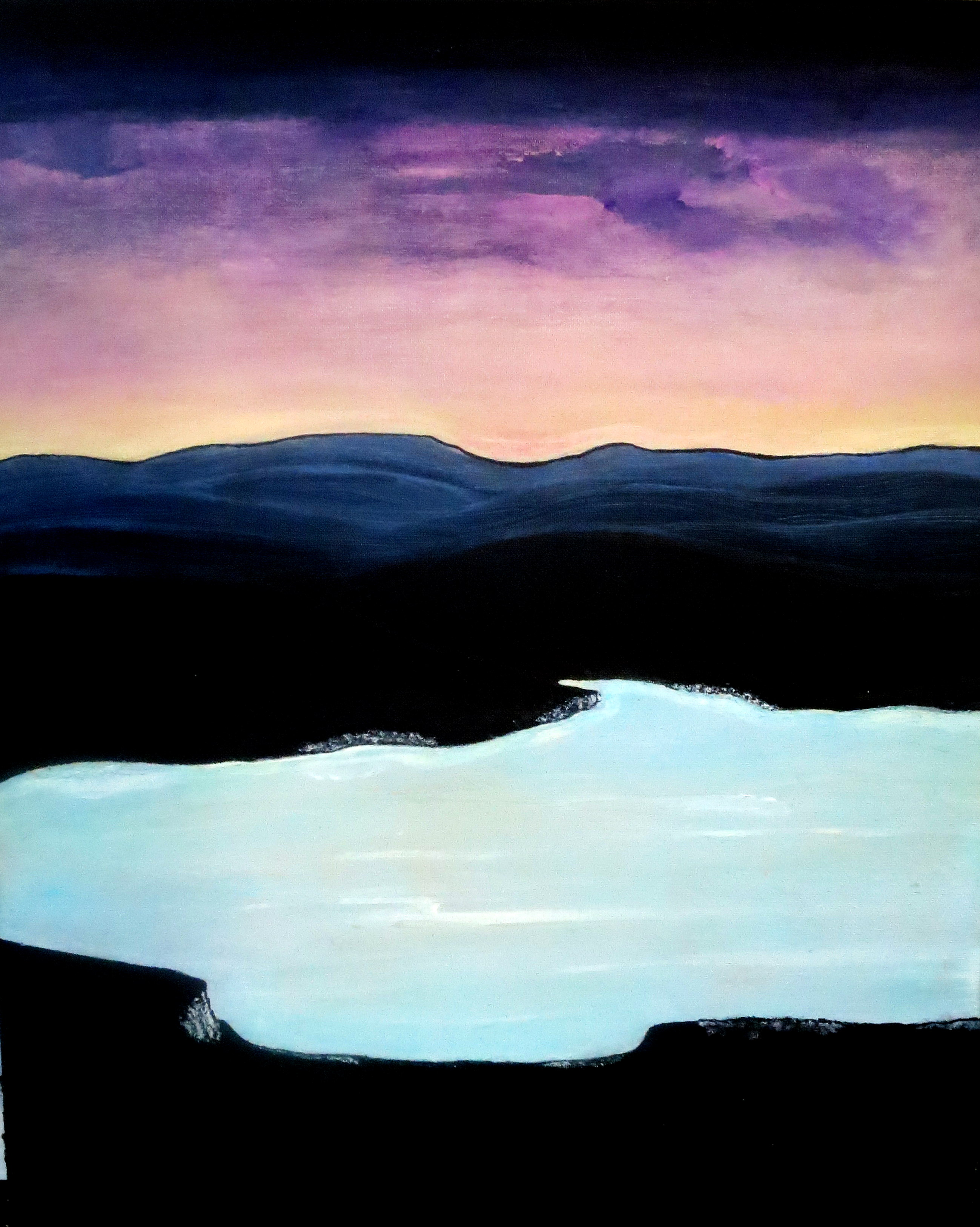 Twilight on the lake, acrylic. 70 h cm - 60 L cm, 2cm.