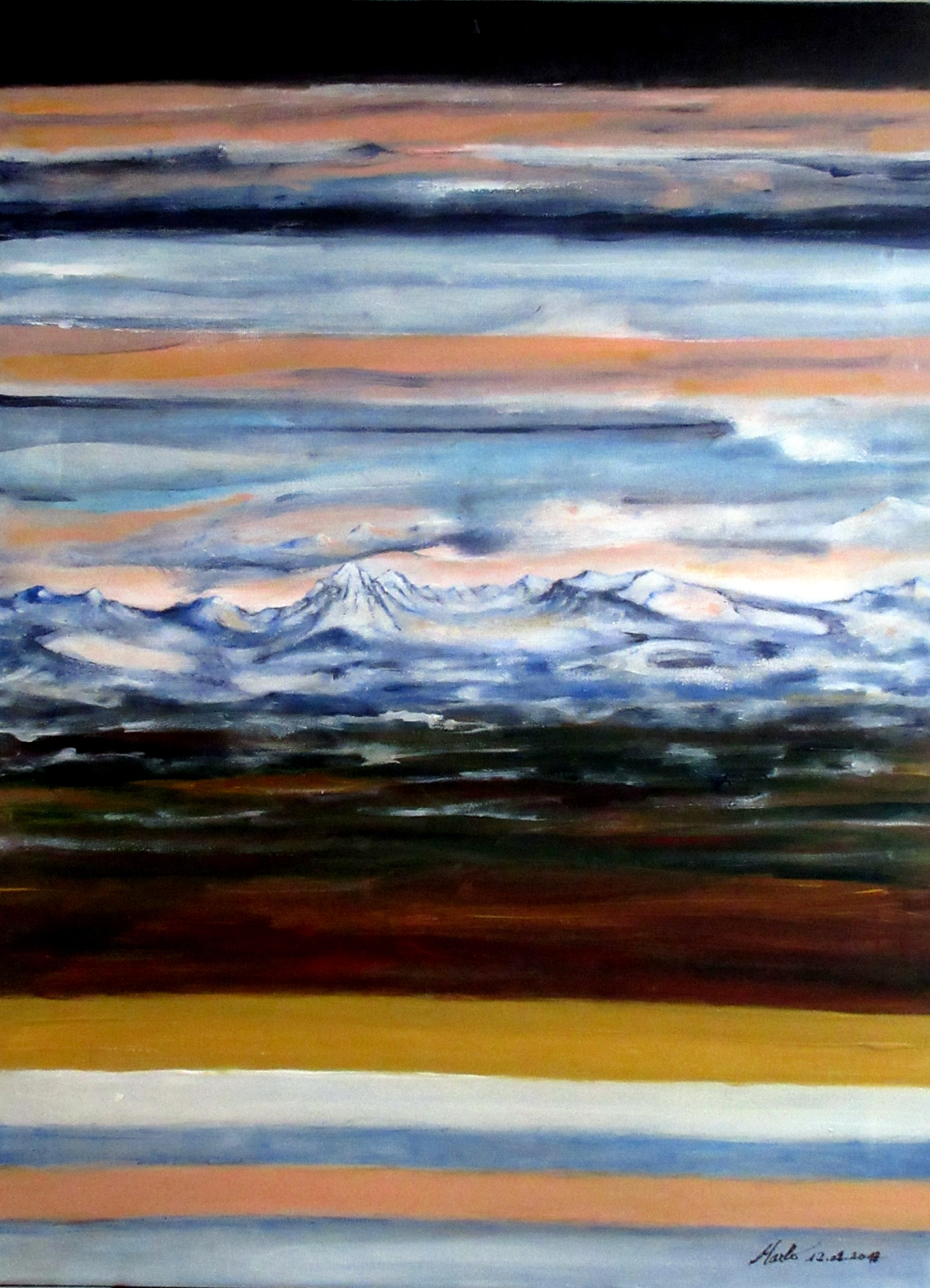 Alpine scenery in the distance. Acrylic on canvas 80 cm H x 60 cm W. 12.01.2018.jpg
