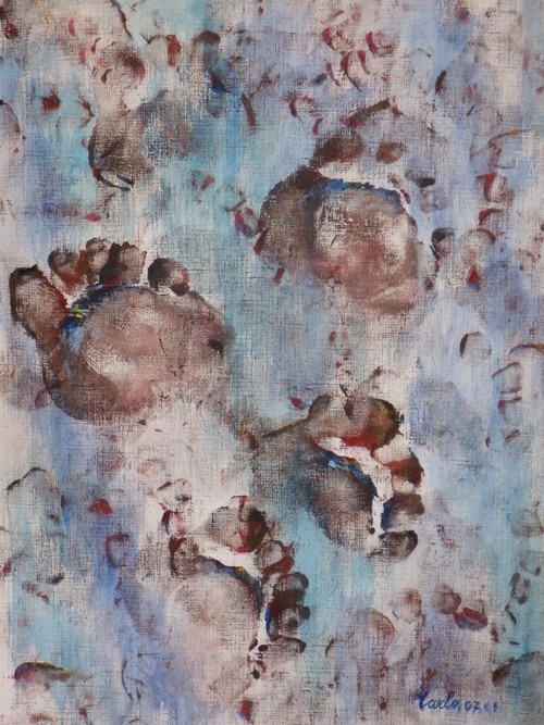 Coming 30/40cm Footprints huile et aquarelle Vendu