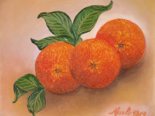 Trois oranges 30/30cm peinture hyperréaliste